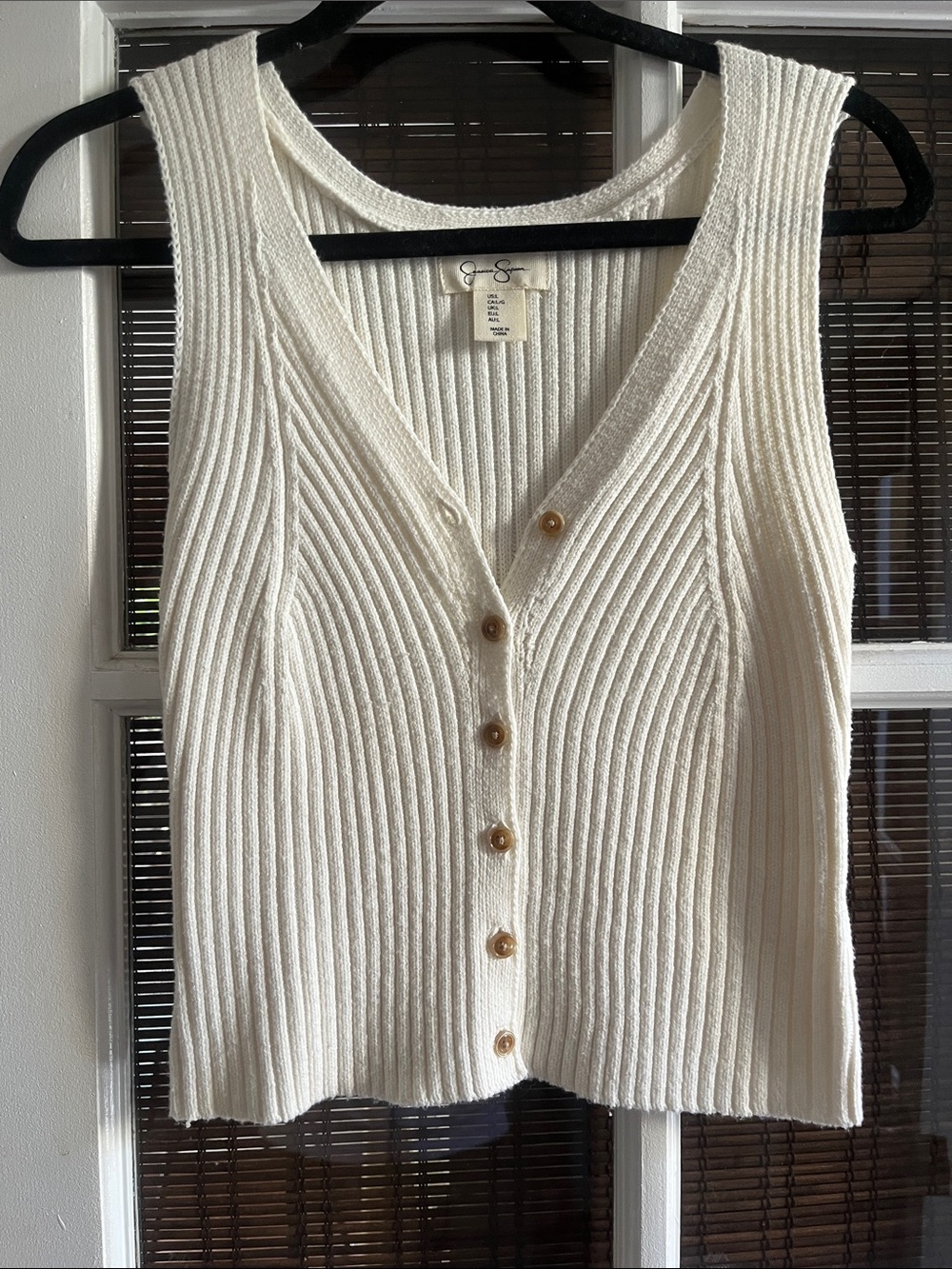 Joie Cream Ribbed Button-Front Knit Tank